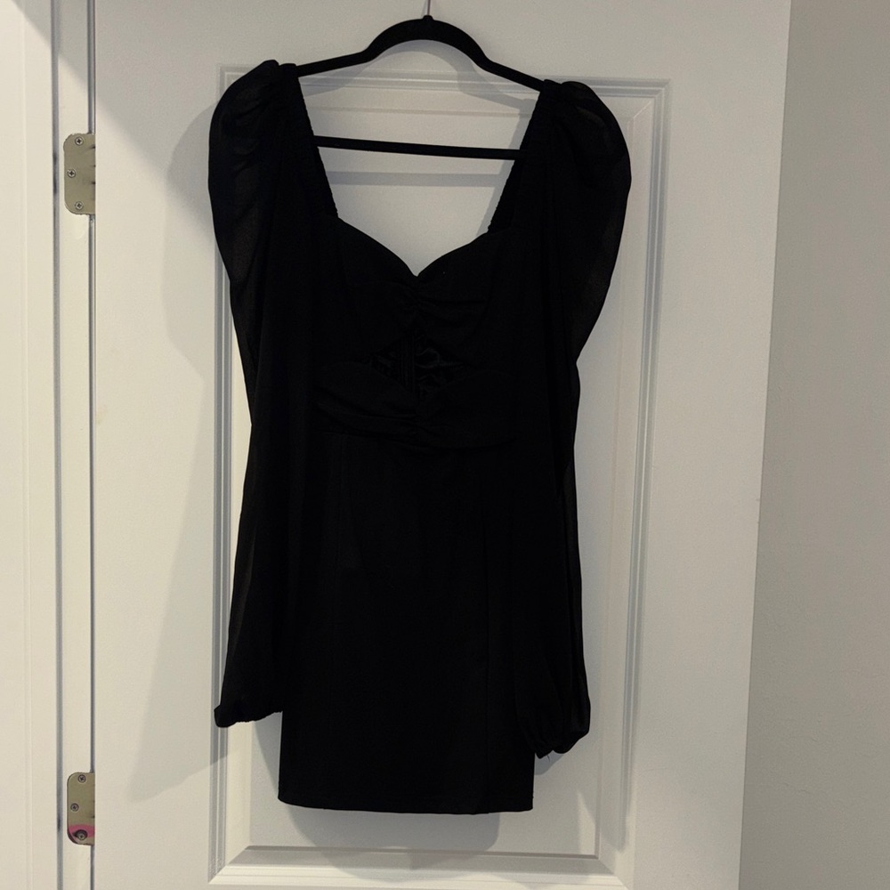Showpo Black Dress with Ruched Detail and Sheet Sleeves size S